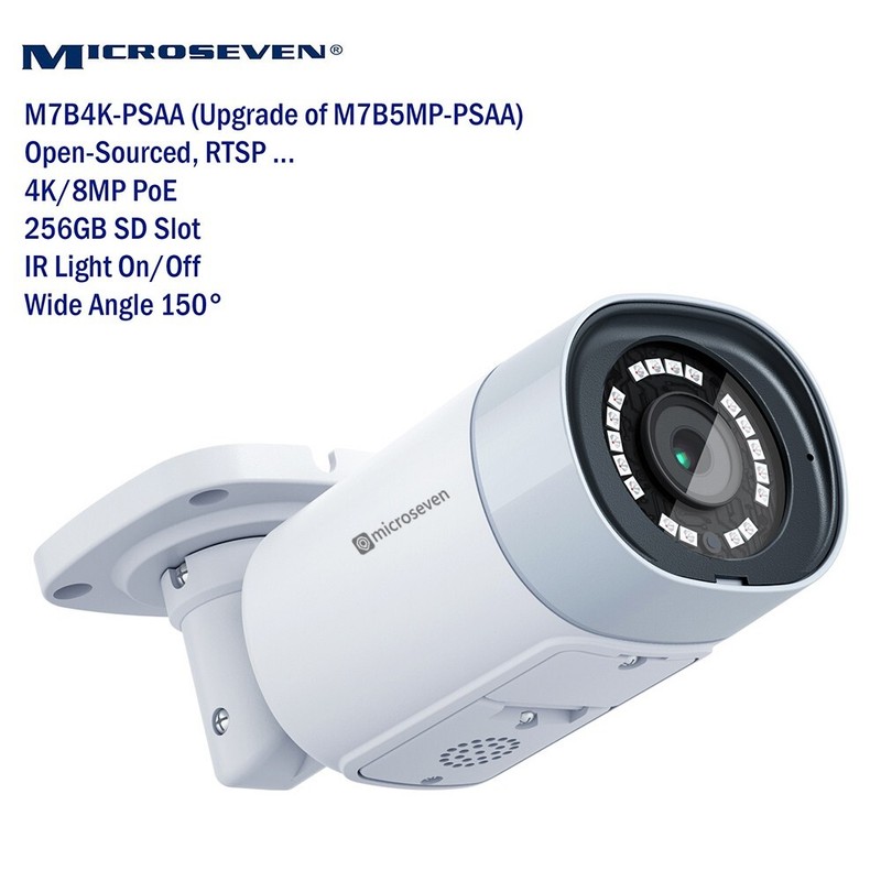 Microseven 4K/8MP Ultra HD 3840x2160 POE IP Camera 2 Two-Way Audio 256GB SD Slot