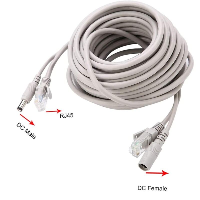 priaolker 15M/50FT Ethernet CCTV Cable, Cat 5 RJ45 + 2.1x5.5mm DC Power gray gallery