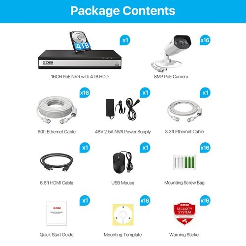 ZOSI 16CH 8MP 4K IP POE Security Camera System 4TB HDD AI Detect Two-Way Audio gallery