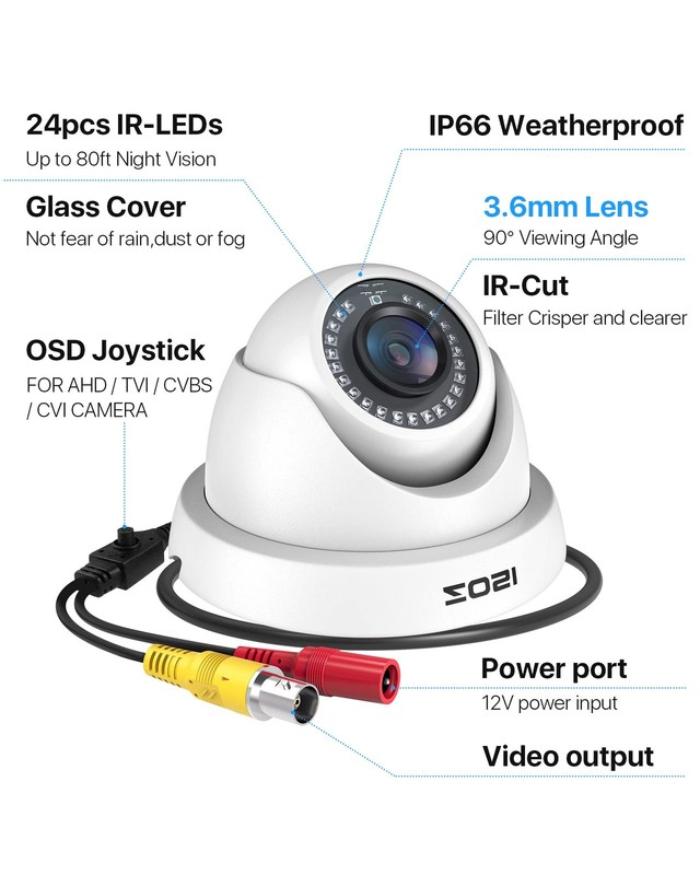 ZOSI 2.0MP HD 1080P 1920TVL Hybrid 4-in-1 TVI CVI AHD Wired-1Cam, 2MP-1Cam gallery