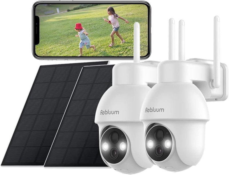2K Solar Wireless Security Cameras, 360° Pan Tilt, Color Night Vision, 2-Pack