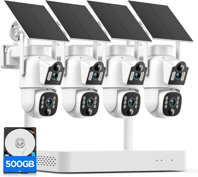 Wireless Security Camera System 10CH 4K NVR Dual Lens Solar Cams No Monthly Fees