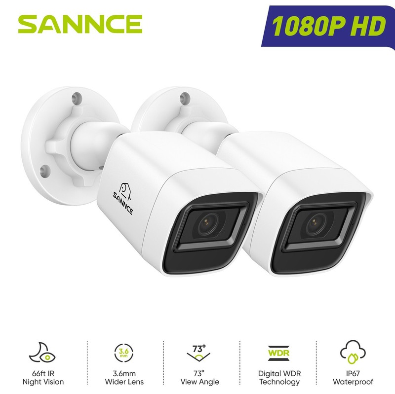 SANNCE 2pcs HD 1080P Video Outdoor CCTV 2MP Security Camera IR Night Vision IP67