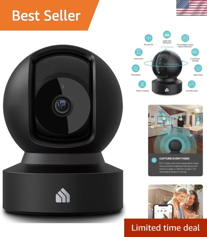 Pan-Tilt Dog Camera with 1080p HD Video, 30ft Night Vision & Alexa Compatibility