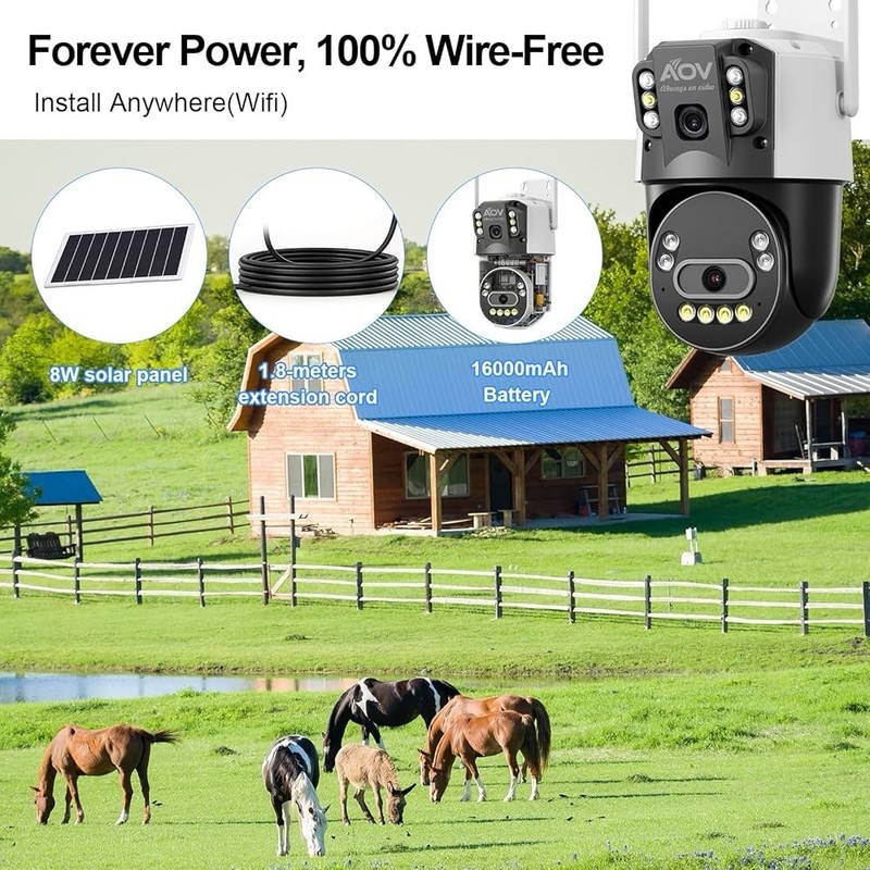 Solar AOV Dual Lens PTZ Security Camera, 6MP(3MP+3MP) Outdoor WiFi Camera gallery