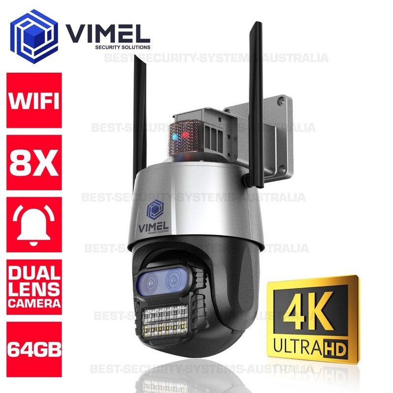 WIFI Alarm Dual Security Camera 64GB 8X Zoom ULTRA HD 4K LIVE Monitoring
