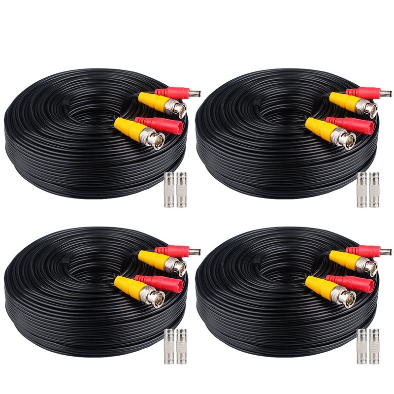 BNC Cable 4x100FT, All-in-One Siamese Video and 100ft 4pack, Black