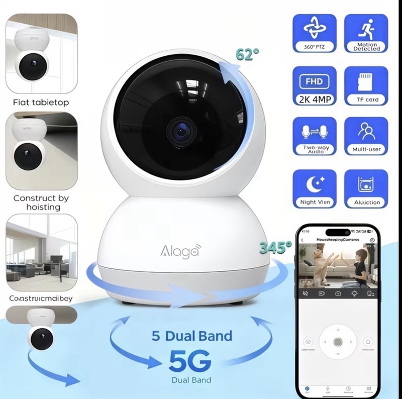 Alaga 2K 4MP 360°Panoramic View 5G/2.4G WIFI Support Wireless Connection
