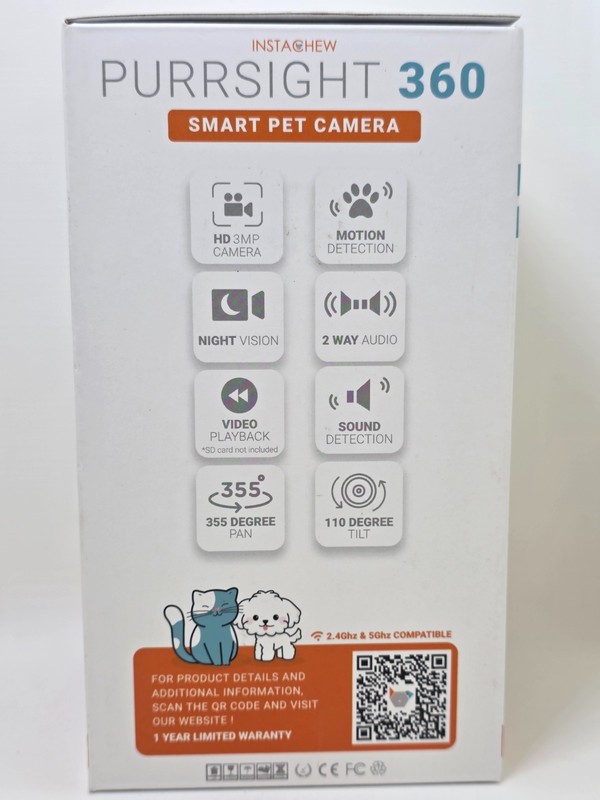 InstaChew Purrsight 360 Smart Pet Camera 3MP 360° Rotation No Subscription NEW gallery