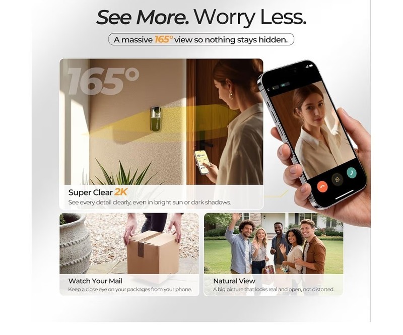 Wireless Solar Video Doorbell Camera Chime Pro, 2K Wide-Angle,WiFi,NO FEES,Alexa gallery
