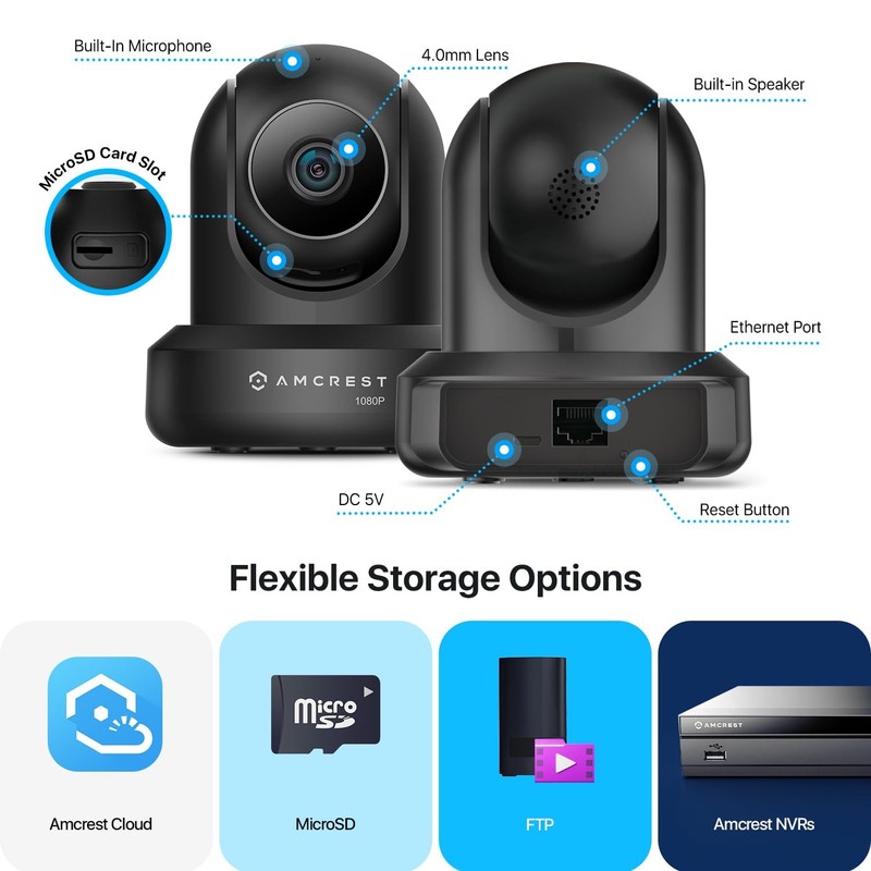 Amcrest ProHD 1080P WiFi 2MP (1920TVL) Indoor 1 Count (Pack of 1), Black gallery