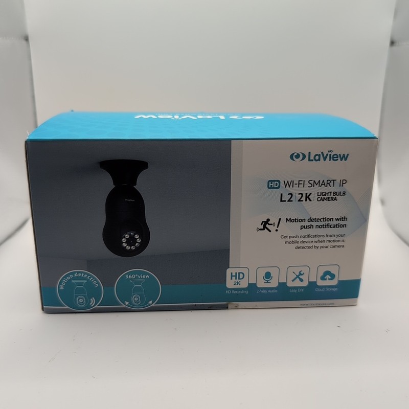 LaView 4MP Bulb Security Camera 2.4GHz 360° 2K Motion Alarm LV-PWL2-B – Open Box
