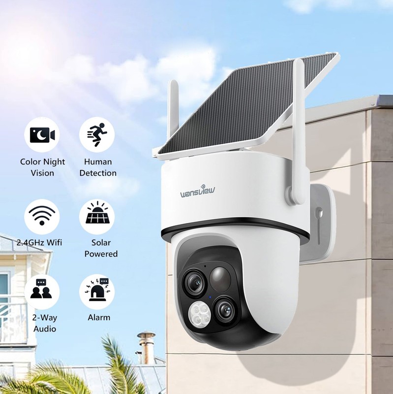 2Pack Wansview 2K Dual-Lens Wireless Solar Security Camera 360°PTZ 64X Zoom