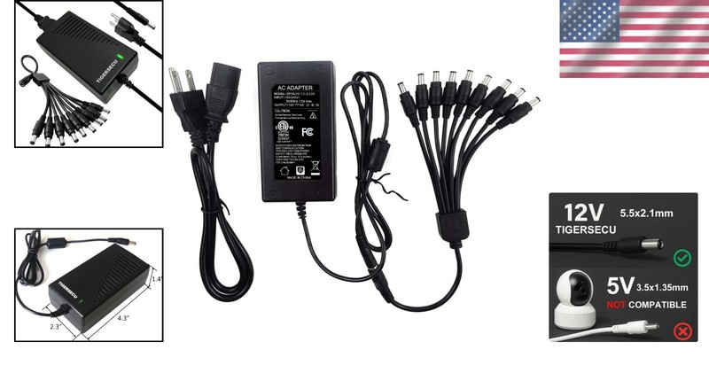 12V 5A Security Camera Power Adapter with 9-Way Splitter for Multiple Devices gallery