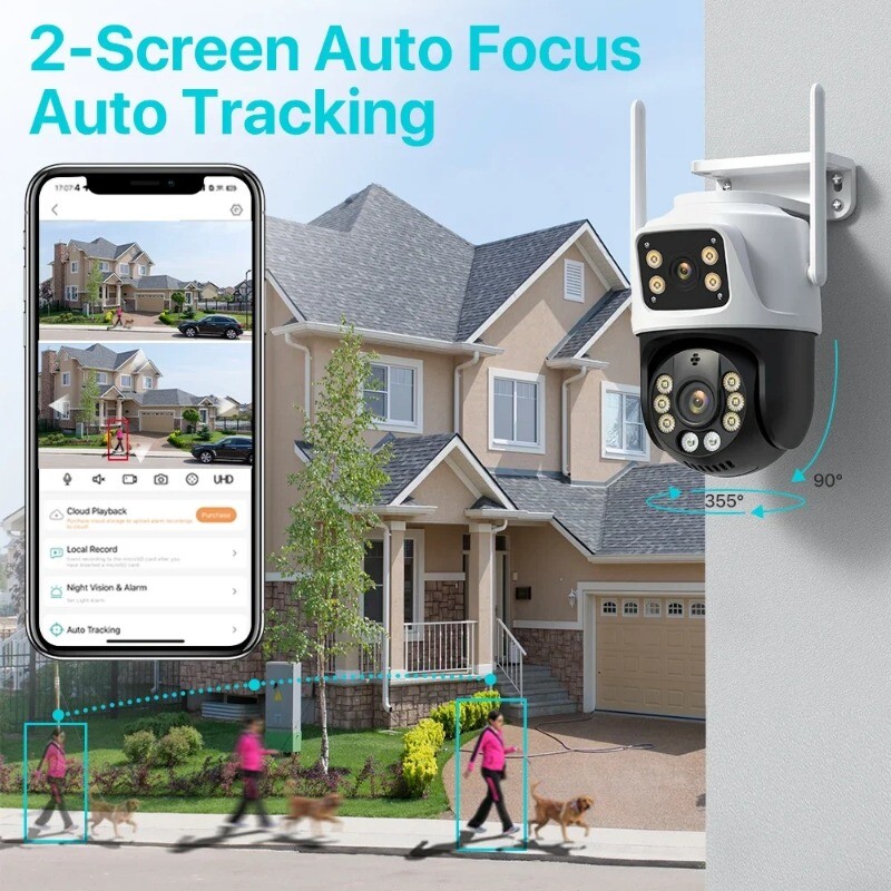 Dual Lens 360º Wifi Cameras Security 8MP 4K Outdoor Human Detection PTZ Cameras gallery