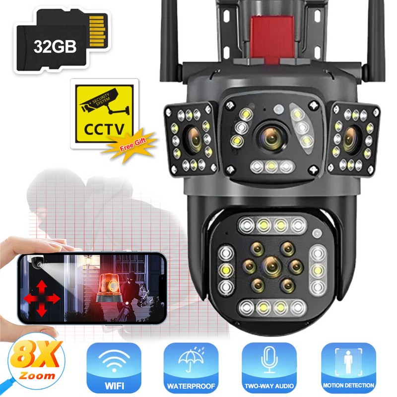 Dual Lens 1080P WiFi IP Camera Wireless Outdoor CCTV PTZ Home Security IR Cam US