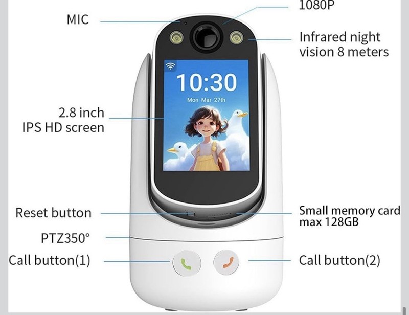Two Way Pet Camera with 2.8 inch HD Screen, 1080P Video Calling Camera for Indoo gallery