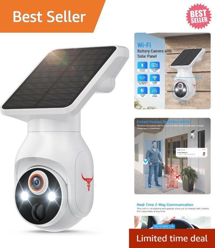 Solar Panel Powered Security Camera 1080p WiFi Camera with Night Vision Motion