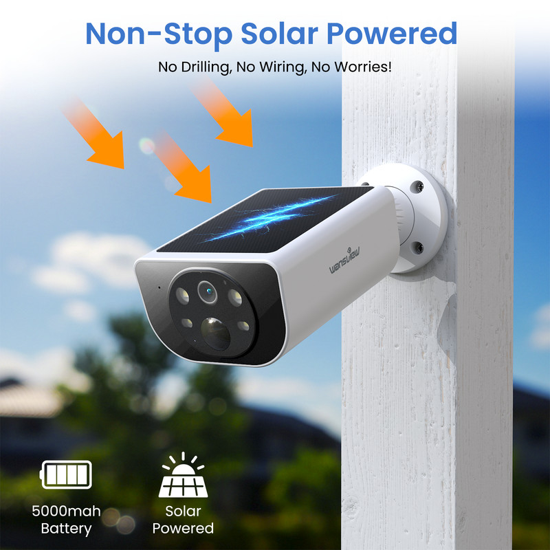Wansview 2K Outdoor Security Camera Wireless WiFi Solar Powered Human Detection gallery