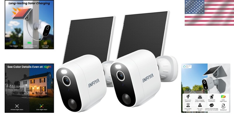 2Pack Solar Security Cameras System Wireless Outdoor Battery Powered WiFi Camera gallery