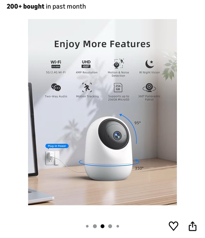 Indoor 5G WiFi Pan Tilt Camera 2.5K 4MP Pet Baby Monitor, Alexa, SD Slot gallery