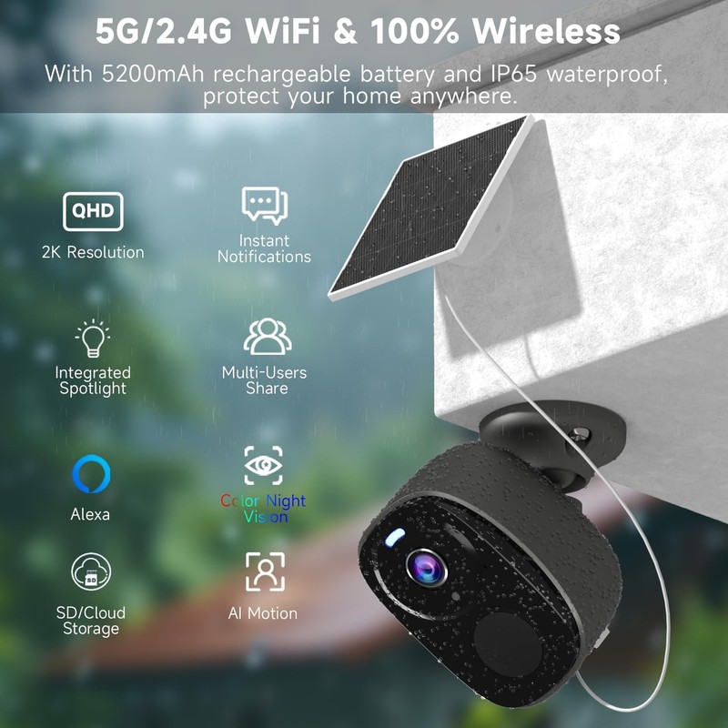 4PC 2K Security Camera Wireless Outdoor, Solar Camera for Home Security, Batt... gallery