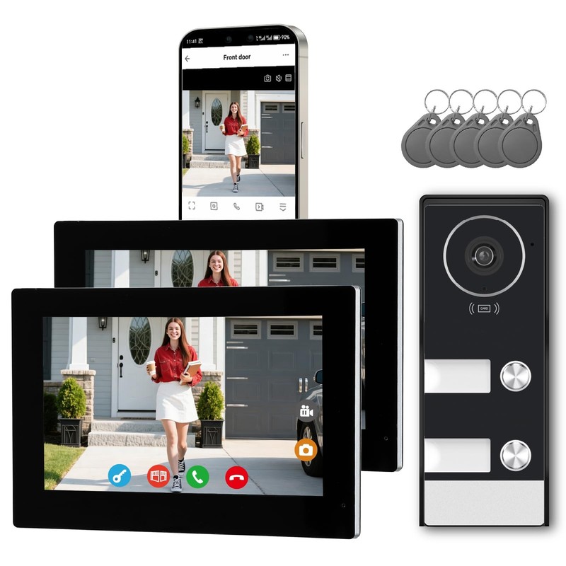 Smart Home Video Intercom System,Wired Video Doorbell with 2X 7-inch Touch Sc...