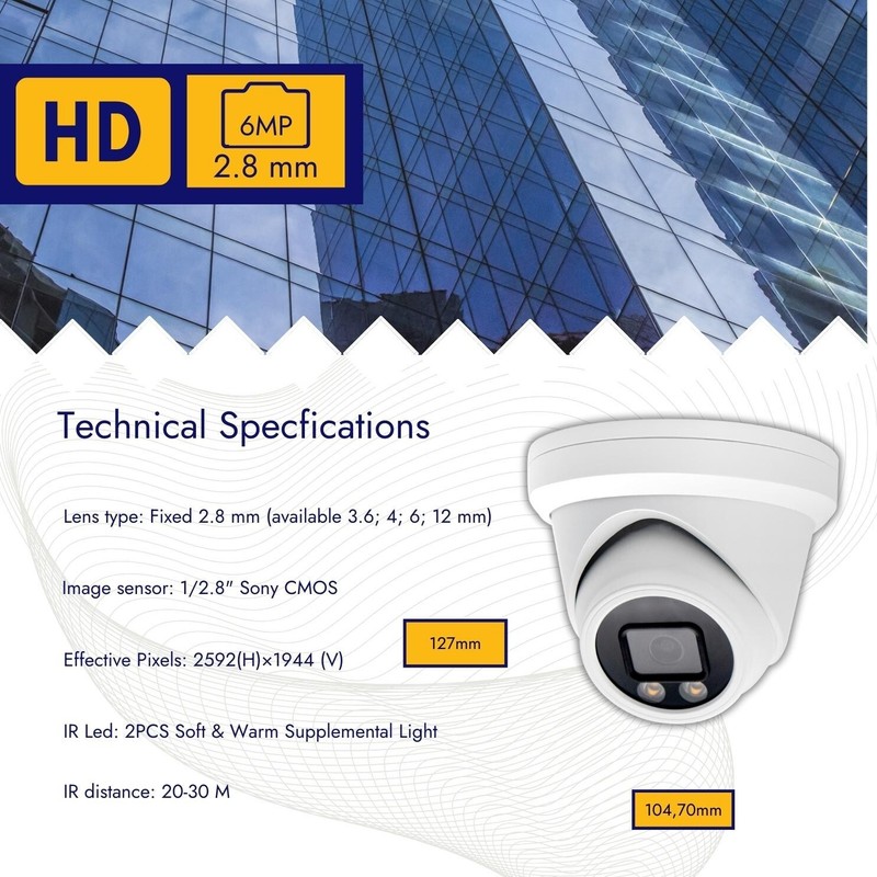 security camera, 6 Megapixels, ColorVu Fixed Turret Dome IP Camera, H.265 gallery