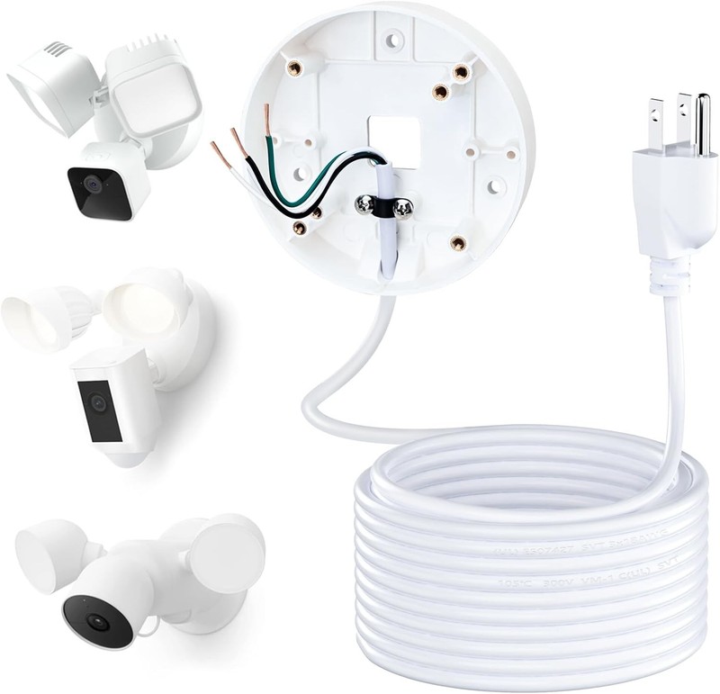 20ft Indoor/Outdoor Power Cable & Mount for Floodlight Cams - Strong ABS Design gallery