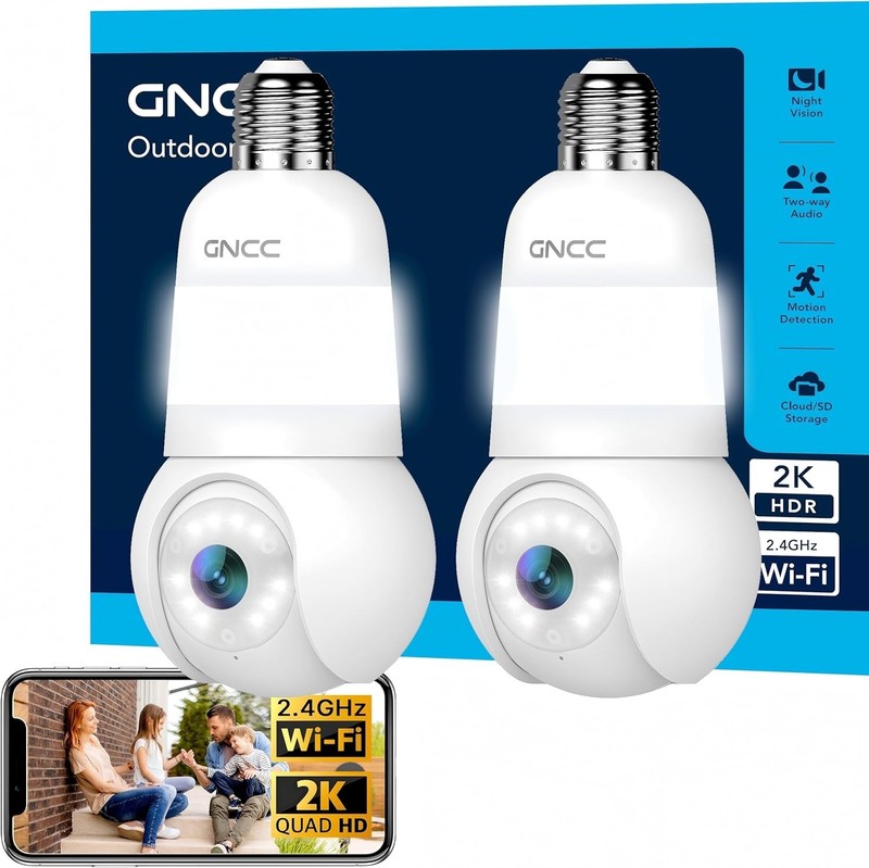 Outdoor 2K HD Security Camera Light Bulb, 2-Way Audio, Alexa/Google, Free SD ... gallery