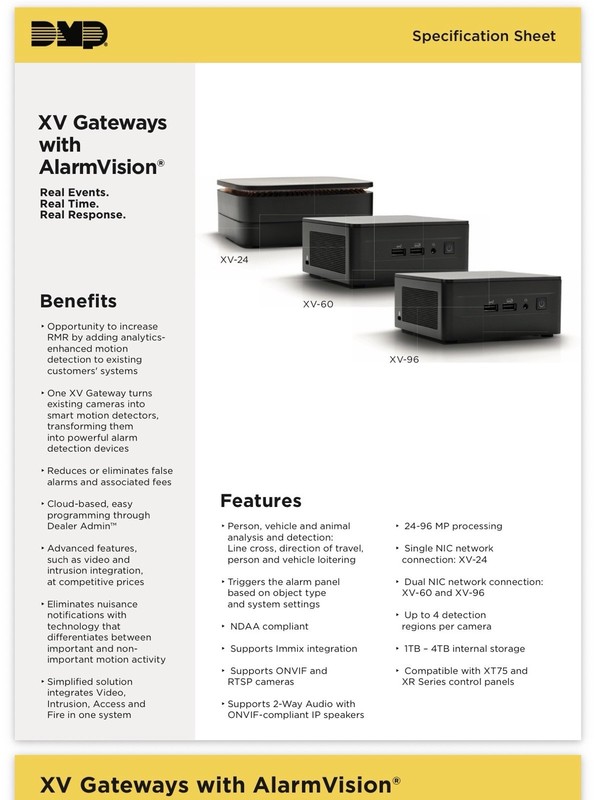 DMP XV-24 AlarmVision IP/Network NVR 24MP 1TB Ethernet ONVIF RTSP Audio