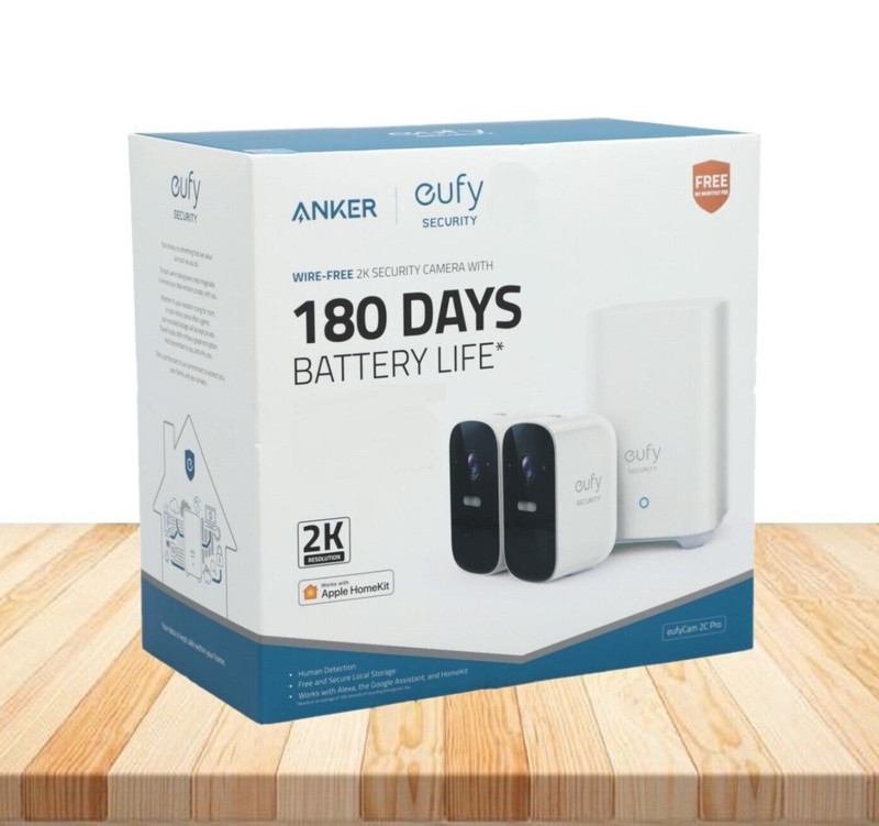 Eufy 2C PRO Wire Free Outdoor 2-Camera System 2K 180-Days Batt Life Night Vision