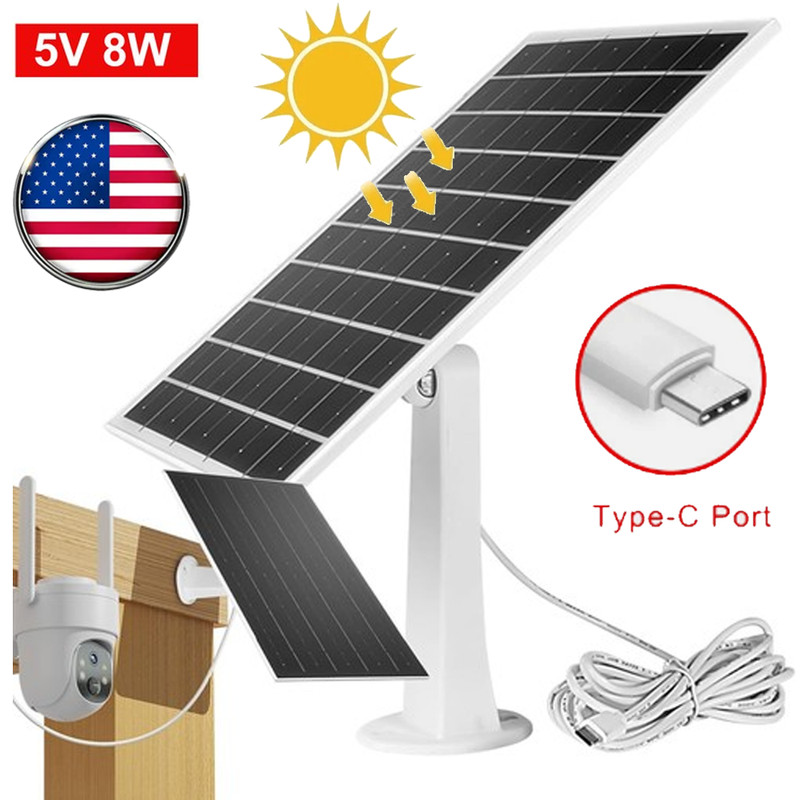 8W Solar Panel Power Charger for Ring Camera Spotlight/Stick Up Cam DC 5V New