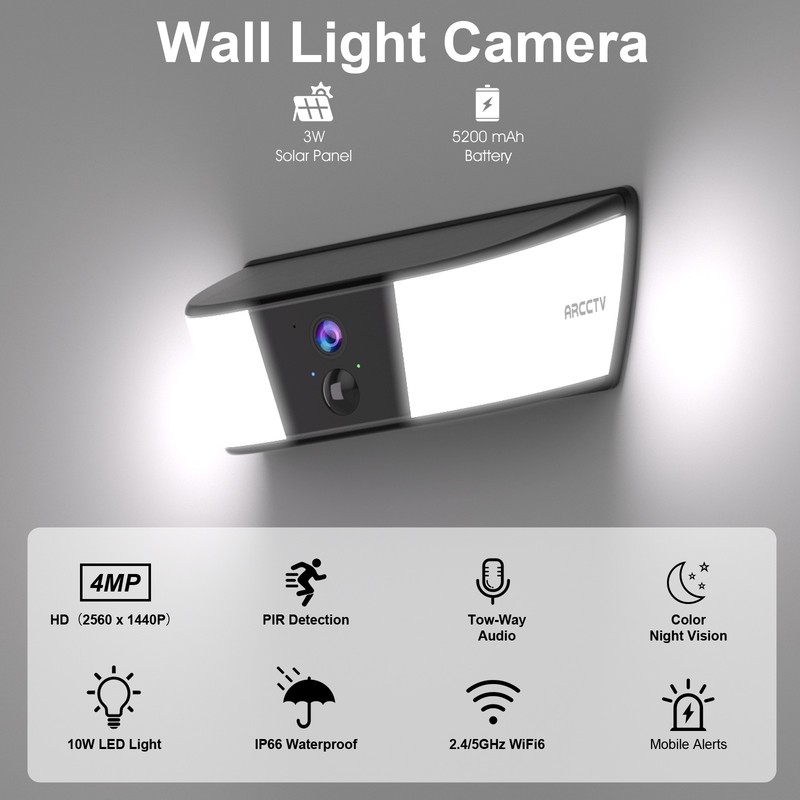 Outdoor Wall Lamp Camera 4MP HD WiFi Security Camera 2 Way Audio IP65 Waterproof gallery