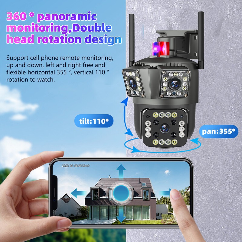 3x 3 Lens HD 9MP WiFilP CameraWireless 360 Outdoor CCTV PTZHome Security lR Cam gallery