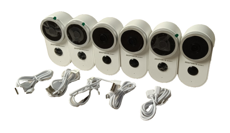 Lot of 6 ZEEPORTE SECURITY A4 CAMERAS with 5 Cords