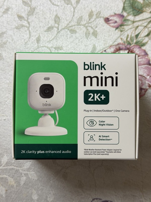 Blink Mini 2K+ Indoor Outdoor Plug-In Security Camera White Color Night Vision