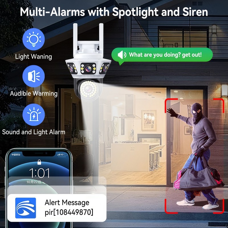 HD Outdoor WiFi IP Camera Triple Lens CCTV PTZ Security Home IR Cam Night Vision gallery