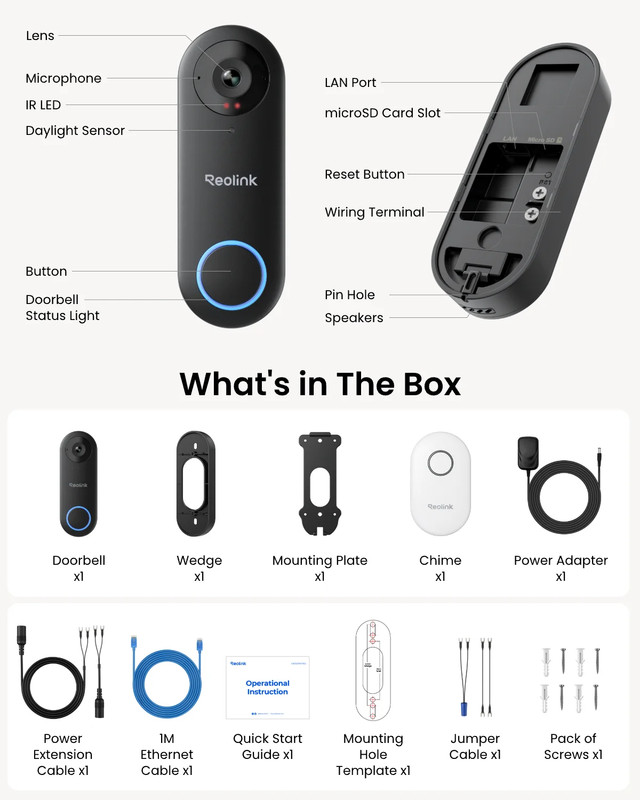 2K Smart Video Doorbell Wi-Fi Chime with Lumus Camera Color Night Vision Local S gallery