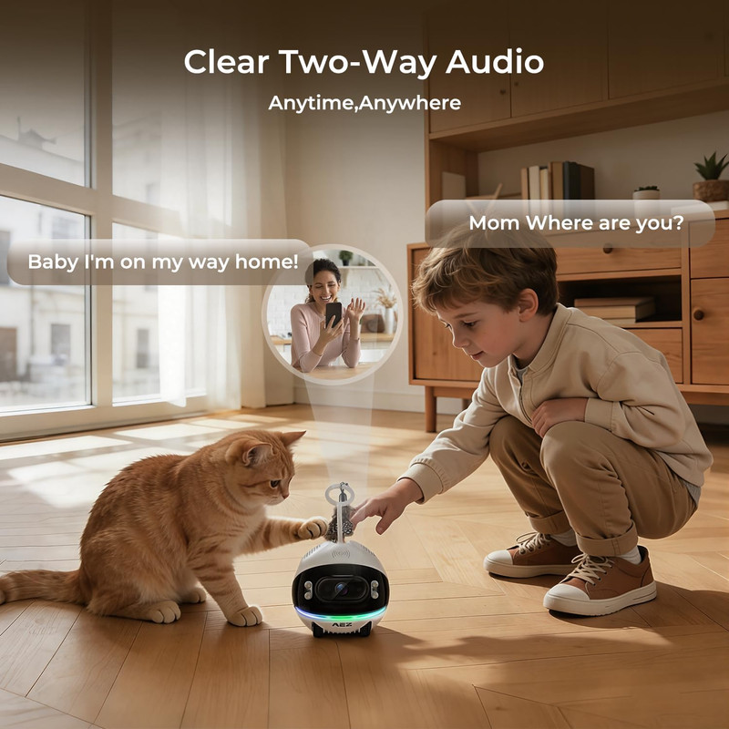 Robot Camera on Wheels 1080P Dual Lens,Indoor Movable Security Camera with 2-Way gallery