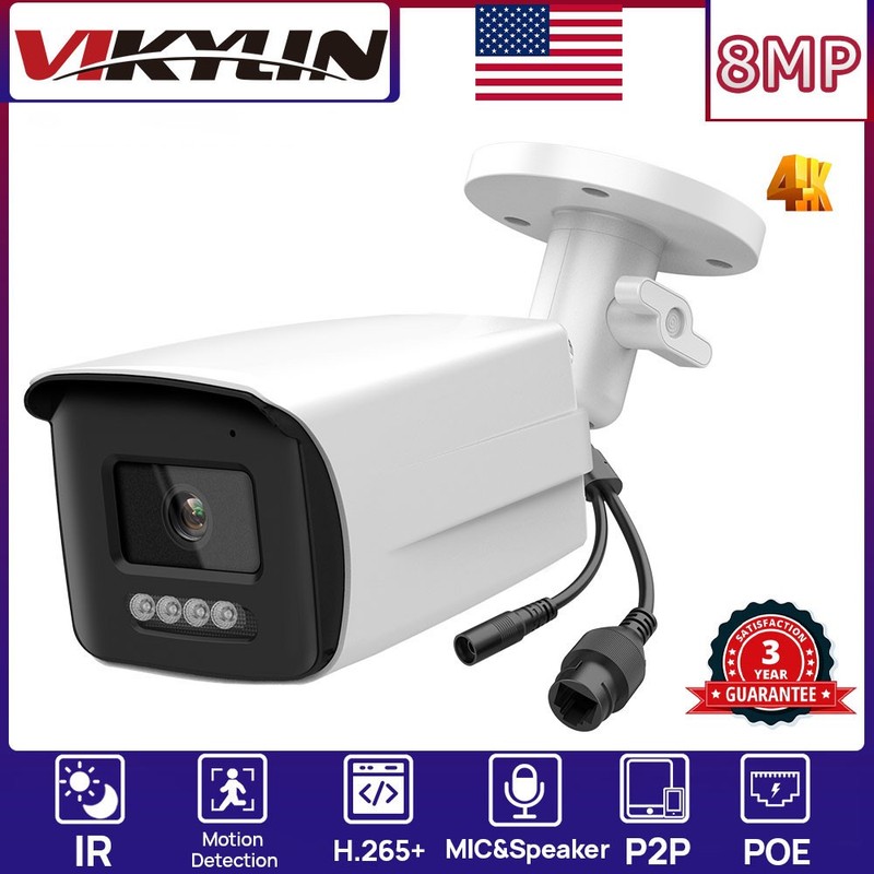 VIKYLIN Bullet POE IR 8MP Network security camera MIC Onvif Viewer Monitor Lot gallery