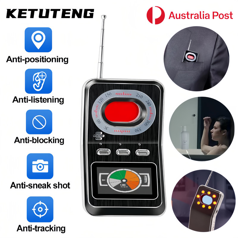 KETUTENG Hidden Camera Detector Anti Spy Scanner Bug Finder GPS Tracker Alarm AU