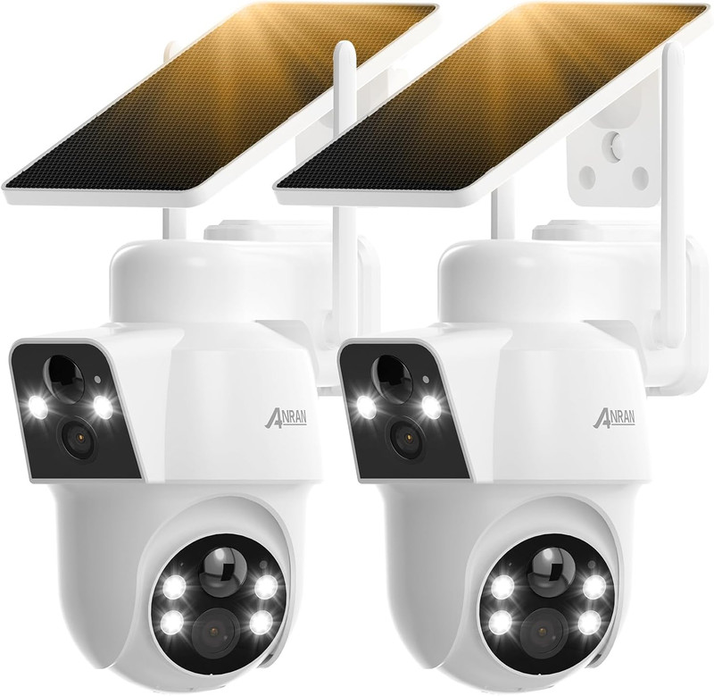 2 Pack Dual-Lens Solar Security Camera Wireless Outdoor – 3MP Fixed Wide-Angle +