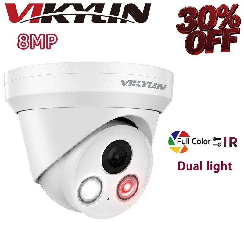 Vikylin F1.0 Turret Dual light Color+IR Network 8MP 4K POE Camera MIC CCTV Onvif