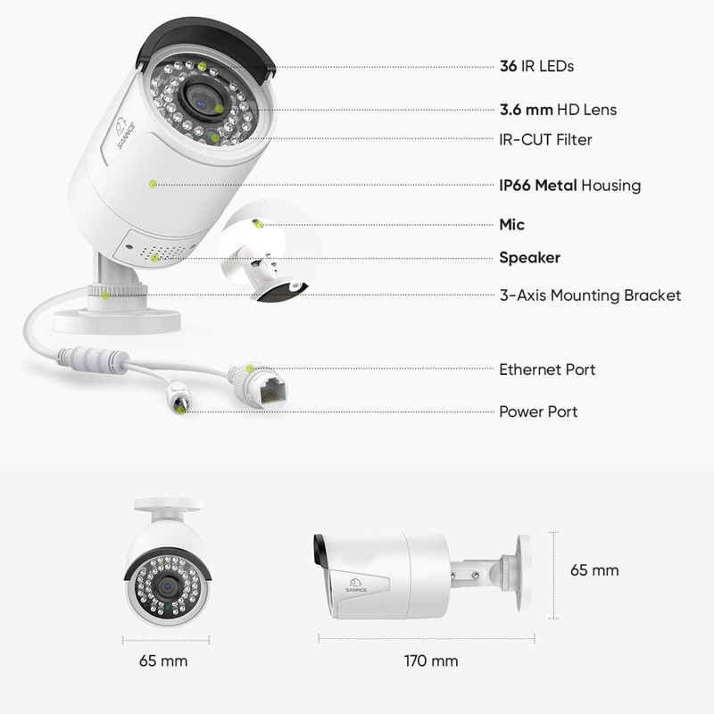 SANNCE 2x 5MP POE Security IP Camera 2-Way Audio Recording Outdoor AI Detection gallery