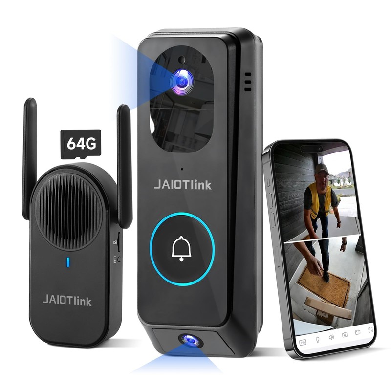 2K Dual Lens Video Doorbell Camera Wireless with Chime, 64GB SD Card, Voice C…