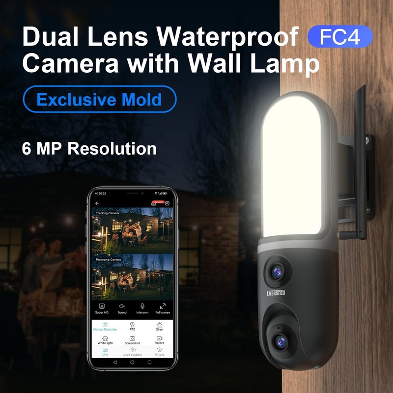 Dual Lens Waterproof Wall Light Camera, 3K Video, 1200LM Floodlight, 2 Way Au... gallery