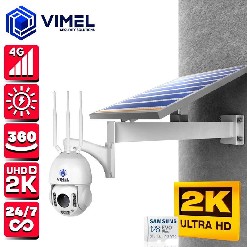 Professional Solar Security Camera 4G Site 128GB 2K PTZ Outdoor Wireless Battery