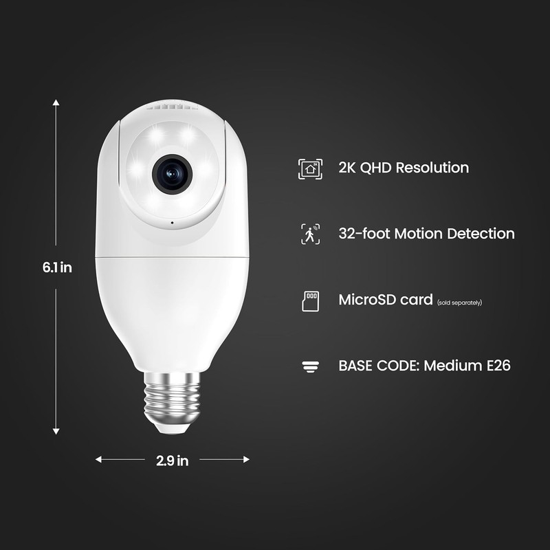Smart Security Camera Bulb, 2K QHD Resolution, 2-W gallery