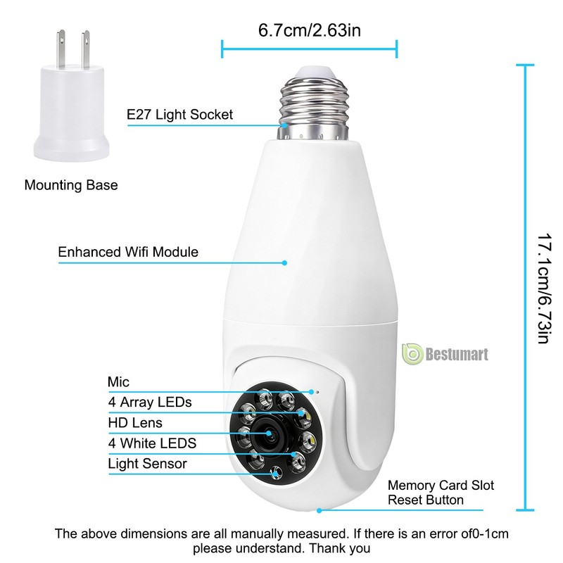WiFi 2K Wireless Security Camera 360° 5G Night Home SmartCam E27 Light Camera gallery